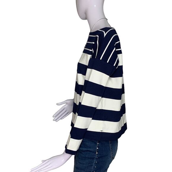 J Crew Top Horizontal Stripes Blue/Cream Pullover Size XS Long Sleeve - Picture 6 of 9